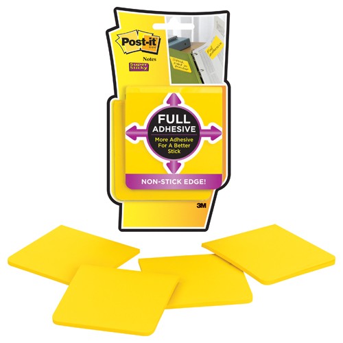 ‎Post-it Super Sticky Full Adhesive Notes F330-4SSY 3 in × 3 in (76 mm × 76 mm) 3M Yellow Pads 4 pads/pack - Exact Industrial Supply