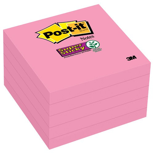 ‎Post-it Super Sticky Notes 654-5SSNP 3″ × 3″ (76 mm × 76 mm) Neon Pink - Exact Industrial Supply