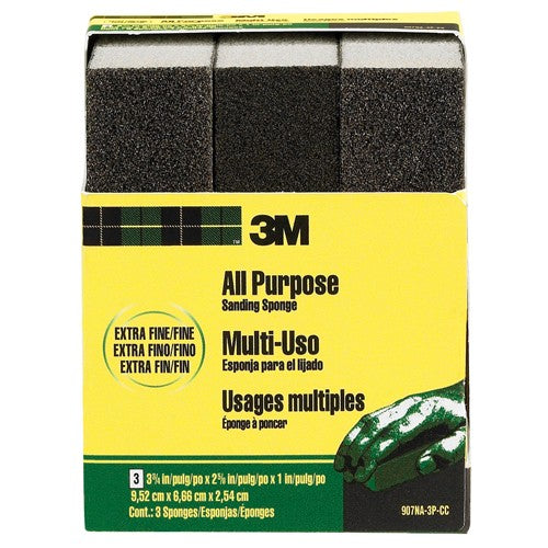 ‎3M General Purpose Sanding Sponge 907NA-3P-CC 3 3/4″ × 2 5/8″ × 1″ Dual Grit Extra Fine/Fine - Industrial Tool & Supply