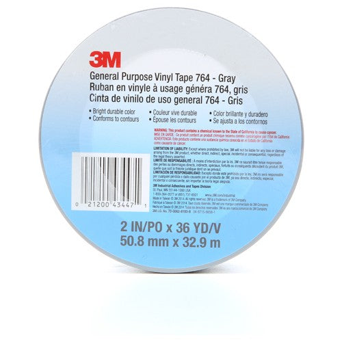 3M General Purpose Vinyl Tape 764 Gray 2″ × 36 yd 5 mil Individually Wrapped Conveniently Packaged - Industrial Tool & Supply
