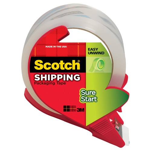 Scotch Sure Start Shipping Packaging Tape with dispenser 3450S-RD 1.88″ × 38.2 yd (48 mm × 35 m) - Industrial Tool & Supply