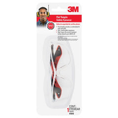 3M Flat Temple Safety Eyewear 47010-WV12 Black/Red Frame Clear/Scratch Resistant Lens - Industrial Tool & Supply