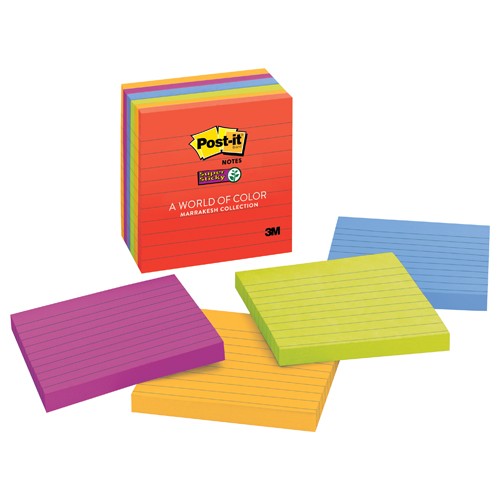 ‎Post-it Super Sticky Notes 675-6SSAN 4″ × 4″ (101 mm × 101 mm) Marrakesh Collection Lined - Exact Industrial Supply