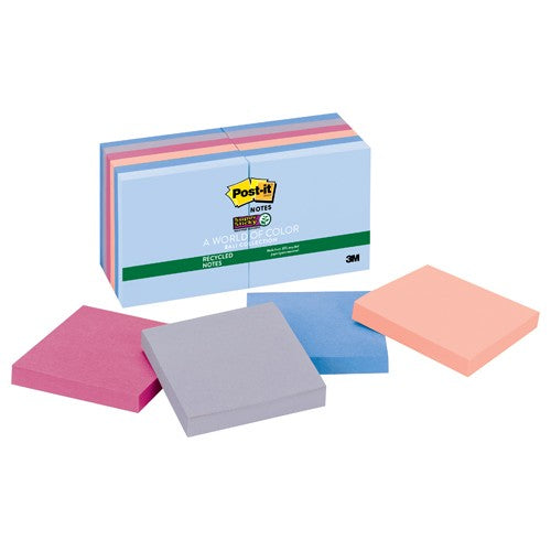 ‎Post-it Super Sticky Recycled Notes 654-12SSNRP 3″ × 3″ (76 mm × 76 mm) Bali Collection - Exact Industrial Supply