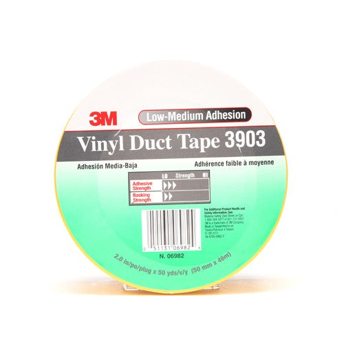 3M Vinyl Duct Tape 3903 Yellow 2″ × 50 yd 6.5 mil 2 Individually Wrapped Conveniently Packaged - Industrial Tool & Supply