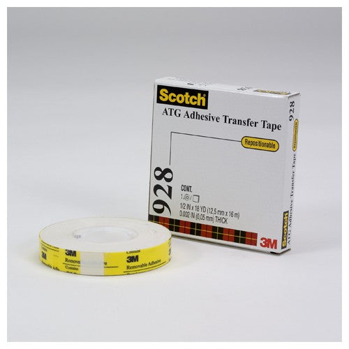 Scotch ATG Repositionable Double Coated Tissue Tape 928 Translucent White 1/2″ × 18 yd 2 mil - Industrial Tool & Supply